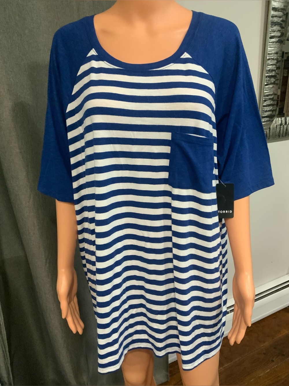 torrid Navy and White Striped Raglan Pocket Tunic
